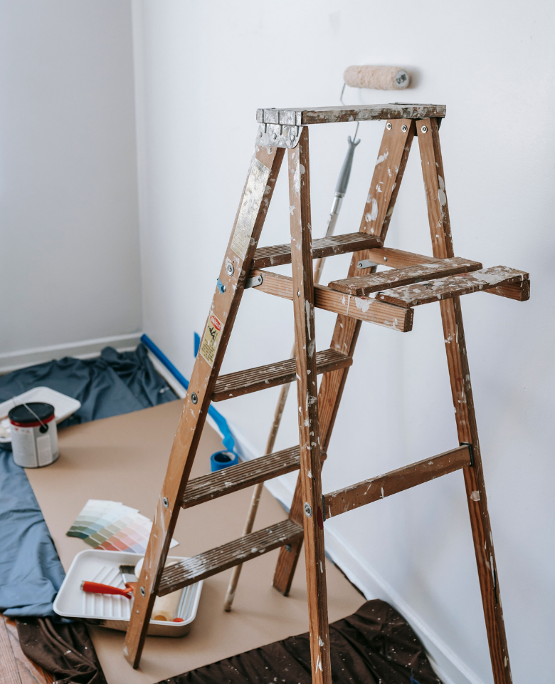 Ladder and paint buckets